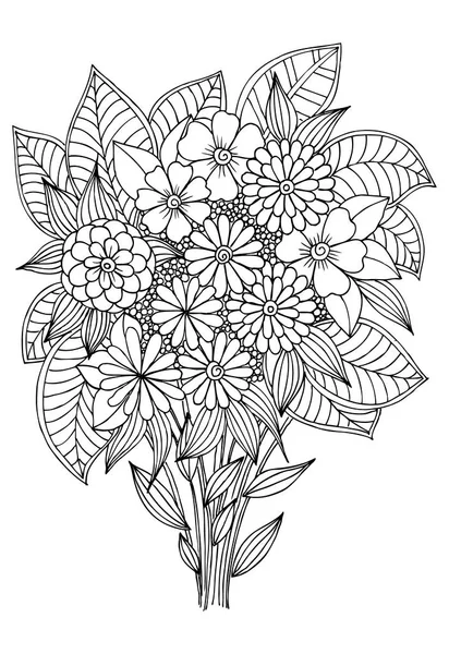 Doodle motif floral en noir et blanc. Page pour livre à colorier — Image vectorielle