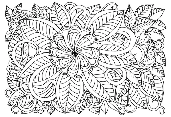 Motivo floreale Doodle in bianco e nero. Pagina per libro da colorare — Vettoriale Stock