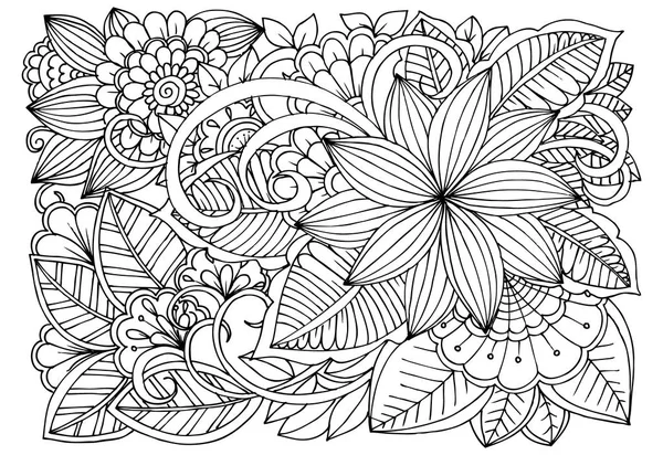 Doodle padrão floral em preto e branco. Página para colorir livro —  Vetores de Stock