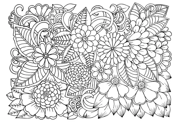 Doodle bloemmotief in zwart-wit. Pagina voor coloring boek — Stockvector