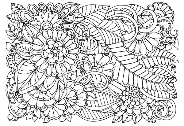 Motivo floreale Doodle in bianco e nero. Pagina per libro da colorare — Vettoriale Stock