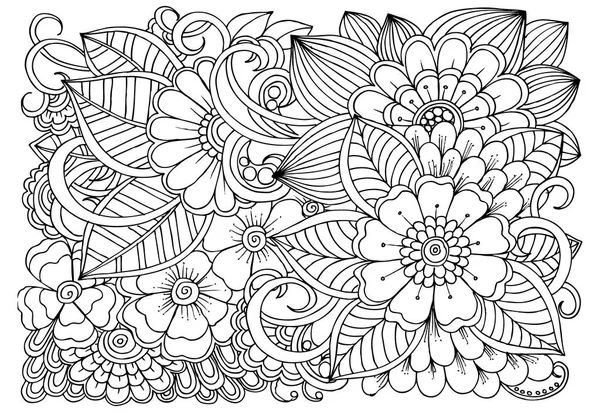 Doodle padrão floral em preto e branco. Página para colorir livro —  Vetores de Stock