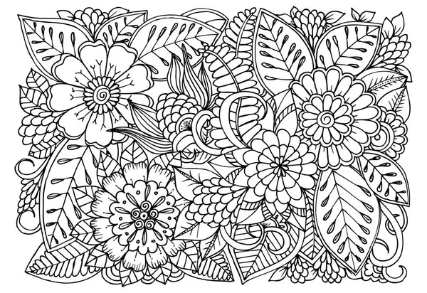 Doodle floral μοτίβο σε μαύρο και άσπρο. Σελίδα για βιβλίο με σελίδες χρωματισμού — Διανυσματικό Αρχείο