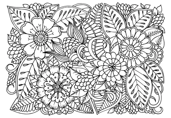 Doodle padrão floral em preto e branco. Página para colorir livro —  Vetores de Stock