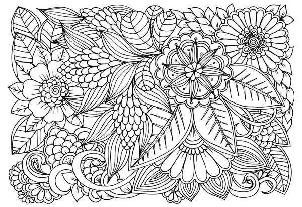 Doodle motif floral en noir et blanc. Page pour livre à colorier — Image vectorielle