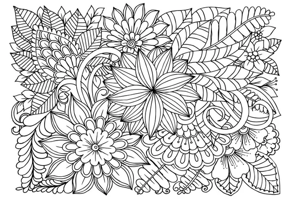 Patrón floral Doodle en blanco y negro. Página para colorear libro — Archivo Imágenes Vectoriales