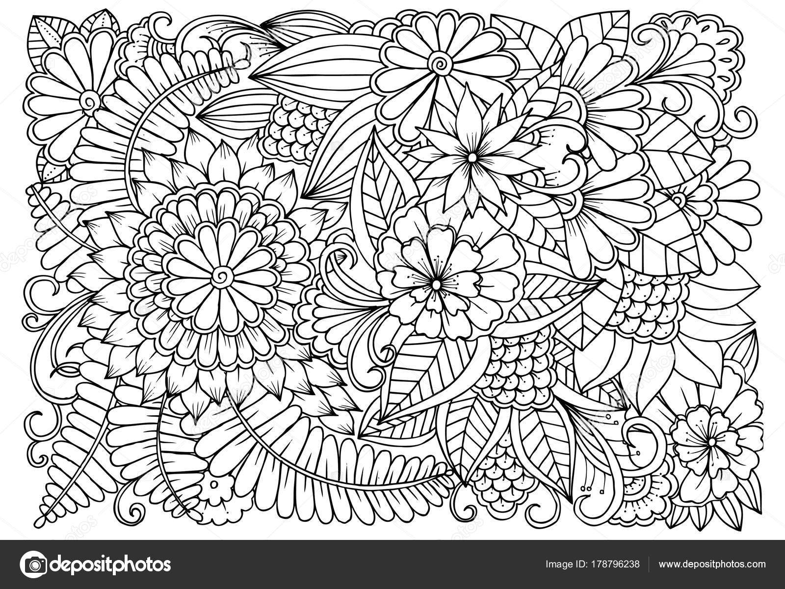 Reticolo di fiore bianco e nero per adulti da colorare Reticolo di fiore bianco e nero per libro da colorare adulto Disegno floreale di Doodle Pagina da colorare di arte terapia — Vettoriali di Emila1604