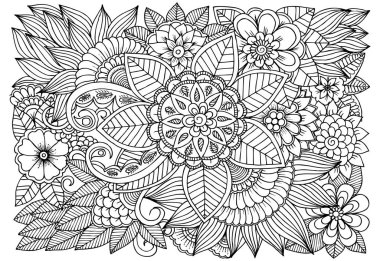 Siyah ve beyaz çiçek deseni boyama.