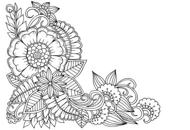 Siyah ve beyaz çiçek köşe desen 