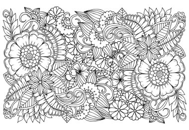 Siyah ve beyaz çiçek deseni yetişkin renklendirme kitap için.
