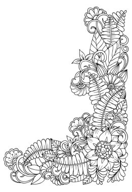 Siyah ve beyaz çiçek köşe desen