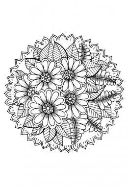  Siyah ve beyaz çiçek mandala