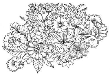 Siyah ve beyaz çiçek deseni. Baskı, boyama için kullanabilirsiniz 