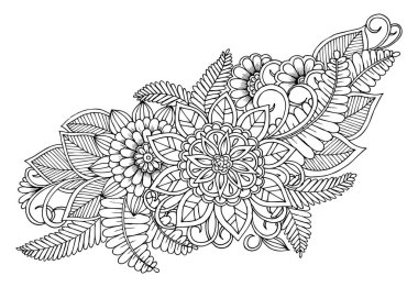 Siyah ve beyaz çiçek deseni. Baskı, boyama için kullanabilirsiniz 