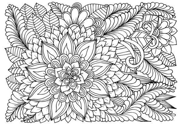 Doodle bloemmotief in zwart-wit. Pagina voor coloring boek — Stockvector