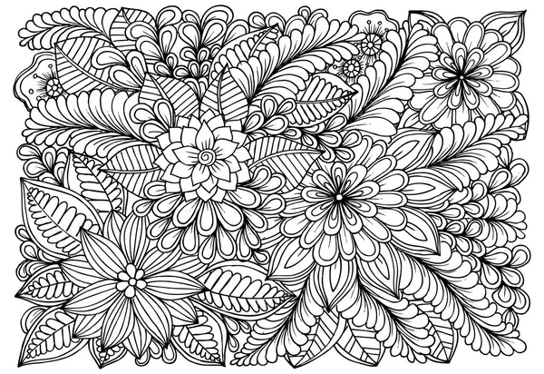 Patrón floral Doodle en blanco y negro. Página para colorear libro — Archivo Imágenes Vectoriales