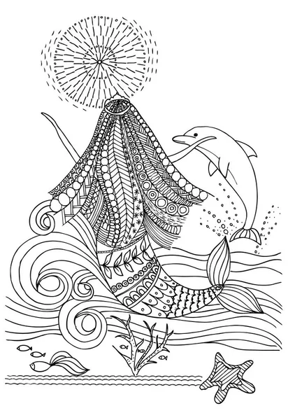 Сторінка для розмальовки з дельфіном і мамою — стоковий вектор