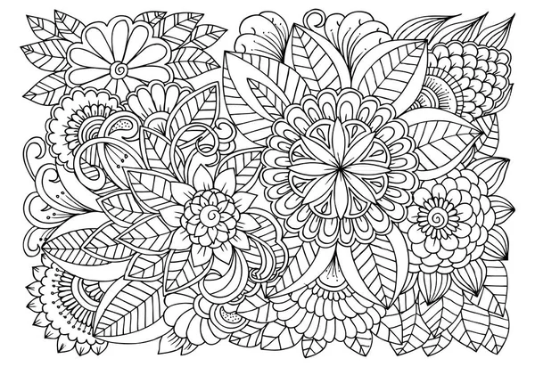 Patrón de flores blanco y negro para colorear . — Archivo Imágenes Vectoriales