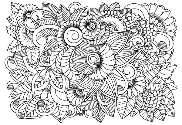 Modello di fiore in bianco e nero per la colorazione. Doodle floreale drawi — Vettoriale Stock