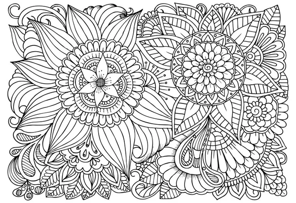 Patrón de flores blanco y negro para colorear . — Vector de stock