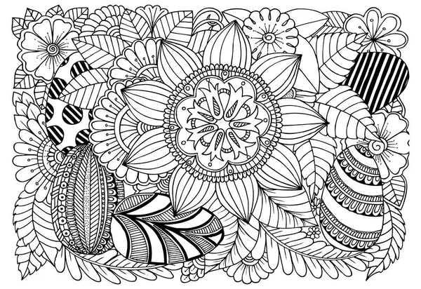 Paaseieren en bloemen voor kunstzinnige therapie boek kleurplaten. — Stockvector