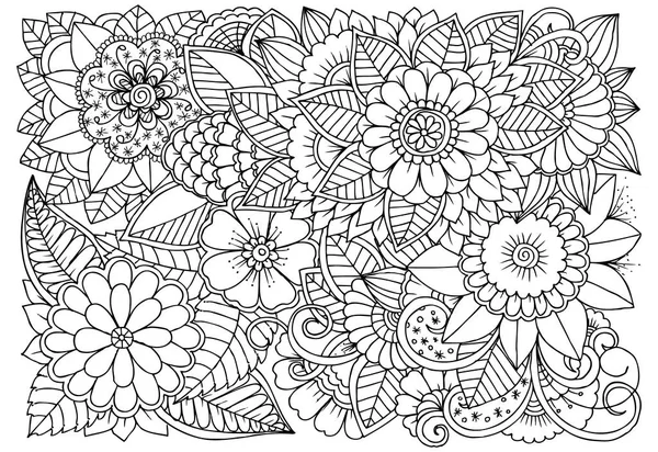 Patrón de flores blanco y negro para colorear . — Archivo Imágenes Vectoriales