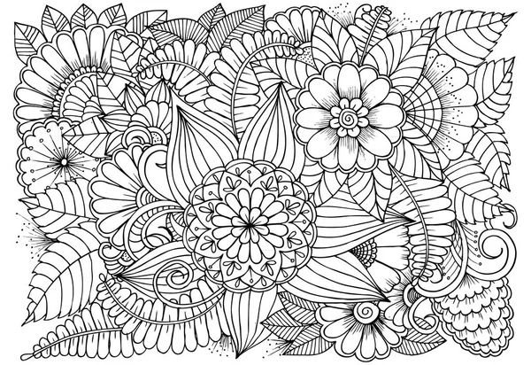 Black and white flower pattern for coloring. — Stock Vector