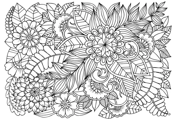 Μαύρο και άσπρο λουλούδι μοτίβο για ενηλίκων βιβλίο ζωγραφικής. — Διανυσματικό Αρχείο