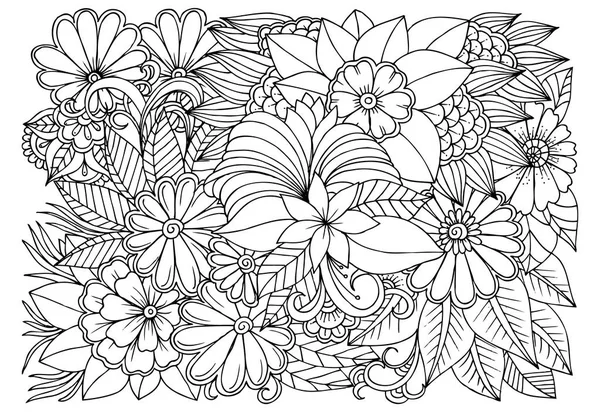 Patrón de flor blanco y negro para libro para colorear adulto . — Vector de stock