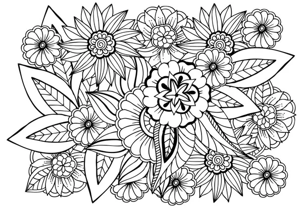 Modèle de fleur noir et blanc pour livre à colorier adulte . — Image vectorielle