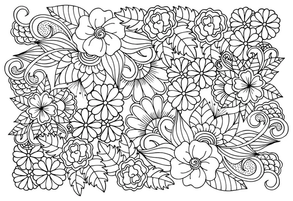 Черно-белый цветочный узор для взрослой раскраски . — стоковый вектор