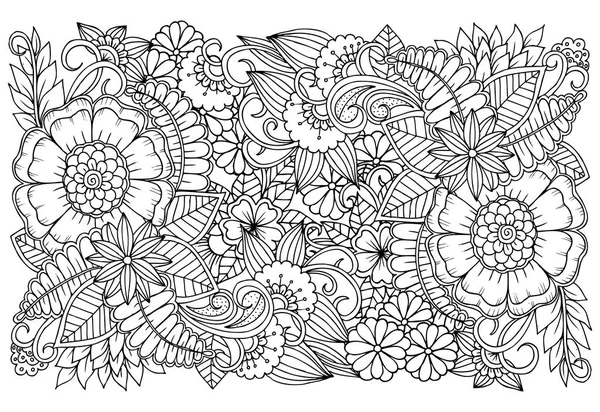 Чорно-білий квітковий візерунок для дорослих розмальовок . — стоковий вектор
