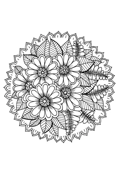 Mandala floral en blanco y negro — Vector de stock