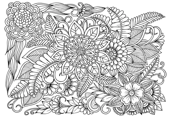 Patrón de flores en blanco y negro. Puede utilizar para imprimir, colorear — Vector de stock