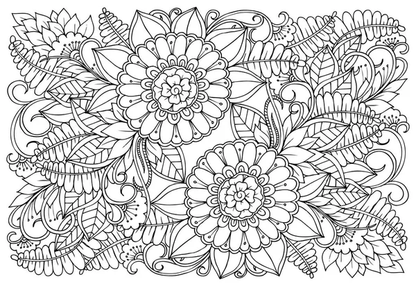 黑白相间的花朵图案。可用于打印、着色 — 图库矢量图片