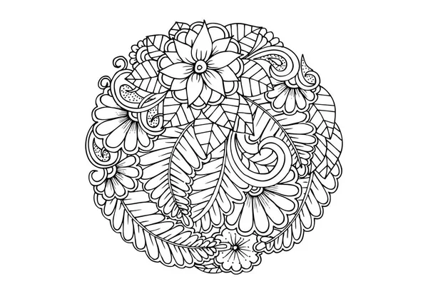 Virágmintával mandala-fekete-fehér — Stock Vector