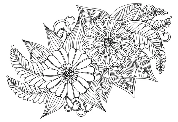 Virágmintás, fekete-fehér. Nyomtatás, színezés a használhatja — Stock Vector