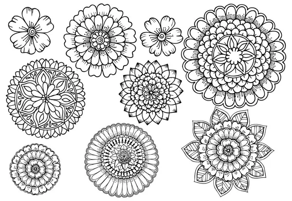 Conjunto de elementos florais doodle para design ou coloração — Vetor de Stock