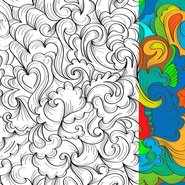Zwart-wit abstracte patroon om in te kleuren. Hand-tekening doo — Stockvector