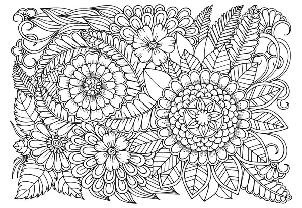 Modello di fiore in bianco e nero per libro da colorare per adulti. Può u — Vettoriale Stock