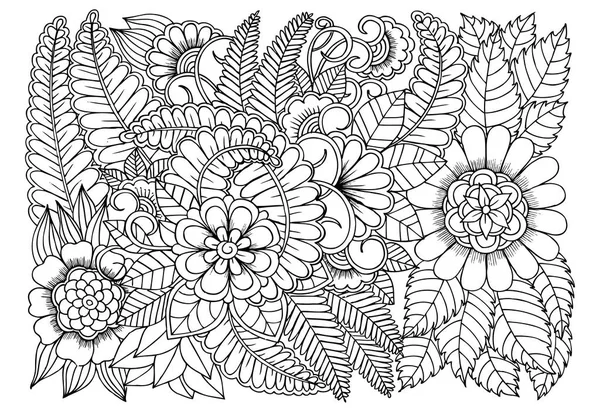 Flower pattern in black and white for adult coloring book. Can u — Stock Vector