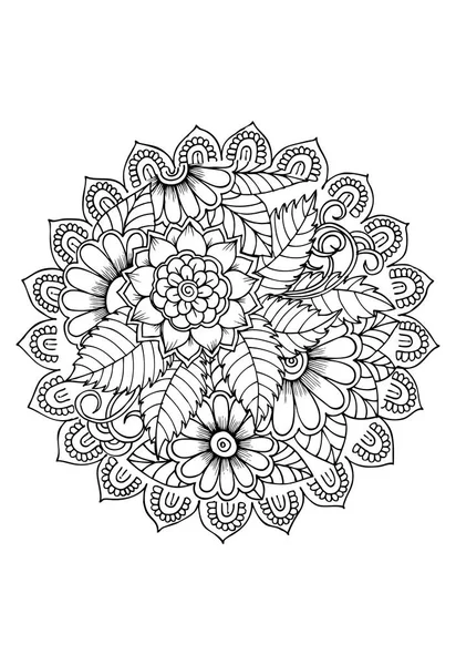 Mandala floral en noir et blanc — Image vectorielle
