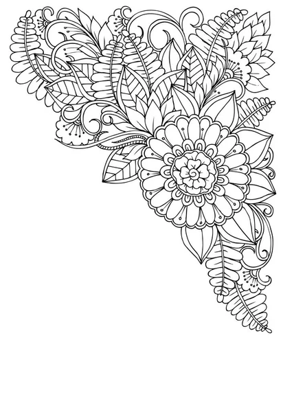 Угловой цветочный узор в черно-белом. Can use for print, co — стоковый вектор