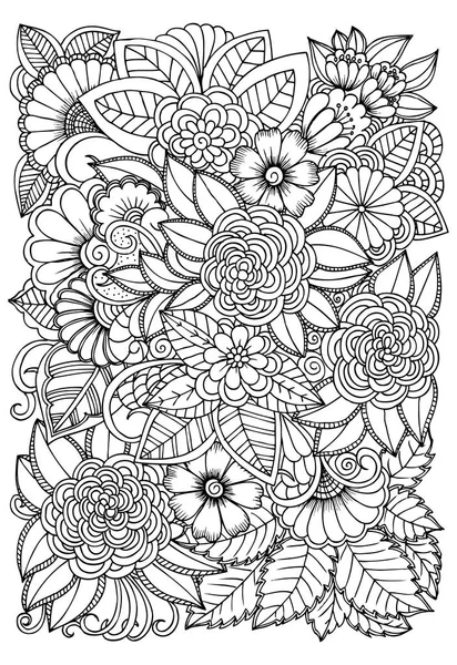 Padrão de flor preto e branco para colorir. Doodle floral drawi Ilustração De Bancos De Imagens