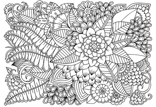 성인 색칠에 대 한 흑인과 백인 꽃 패턴. 스톡 일러스트레이션