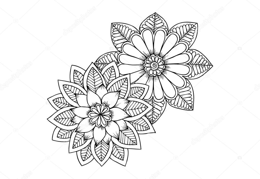 Black and white flowers as design element. Can use for coloring book and print
