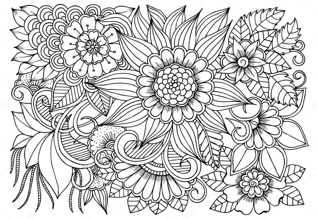 Flower pattern in black and white for adult coloring book. Can u