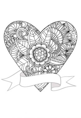 Kalp ve şerit çizim vektör doodle. Boyama için kullanabilirsiniz