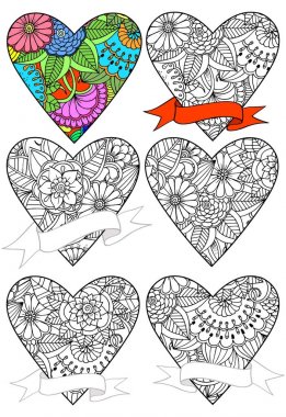 Doodle kalp ve şerit Vectorset.