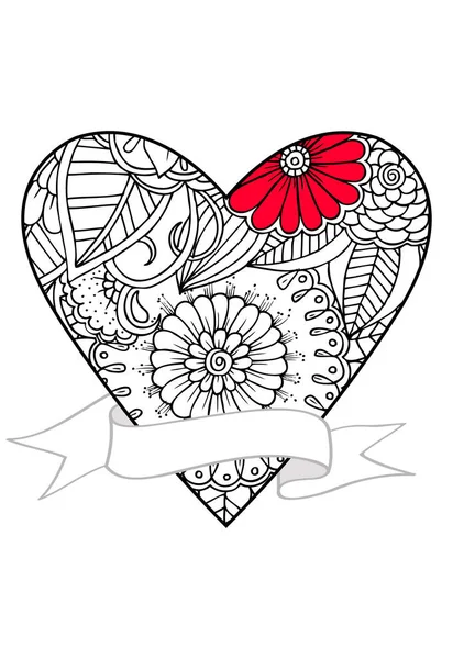 Vector doodle drawing of heart and ribbon. — Stock Vector